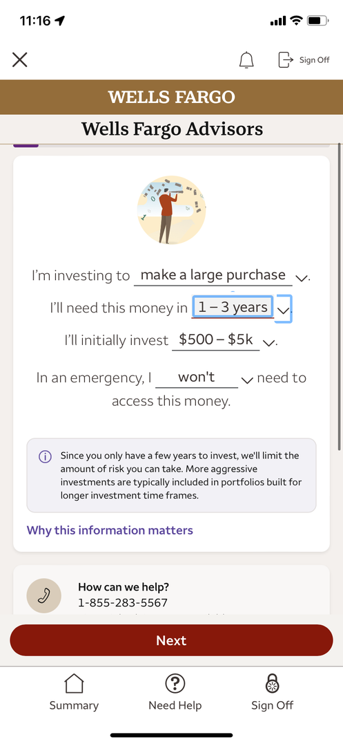 Investment goals form