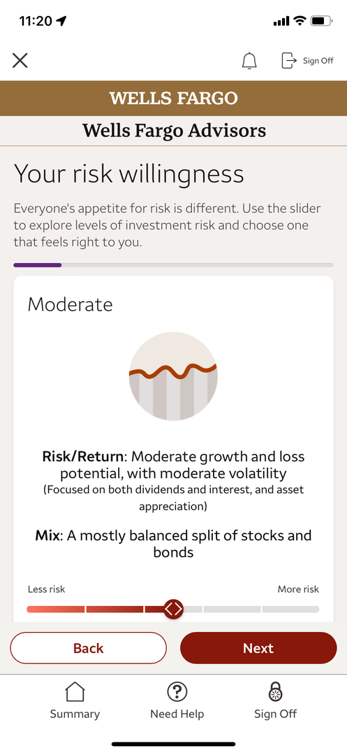 Risk willingness screen